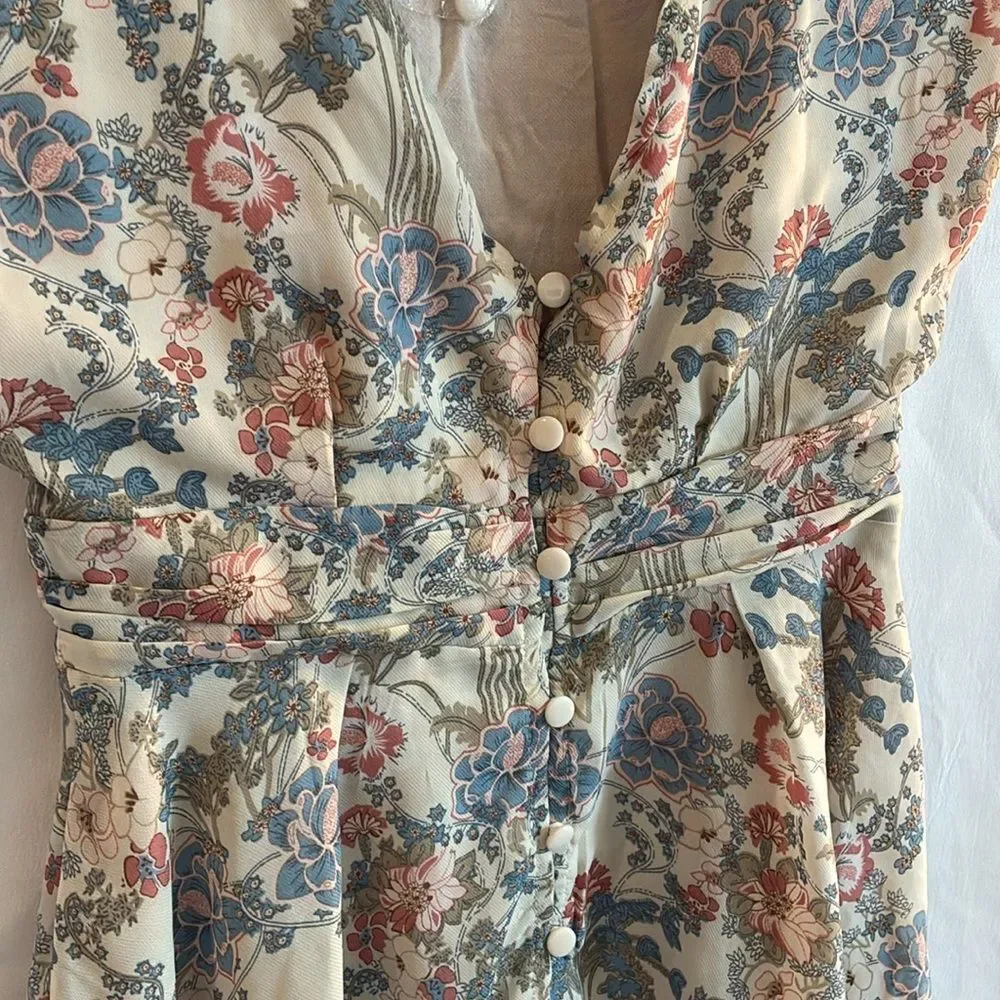 New SHOWPO beige/pastel floral print V neck sleevless circular girls dress Sz 6